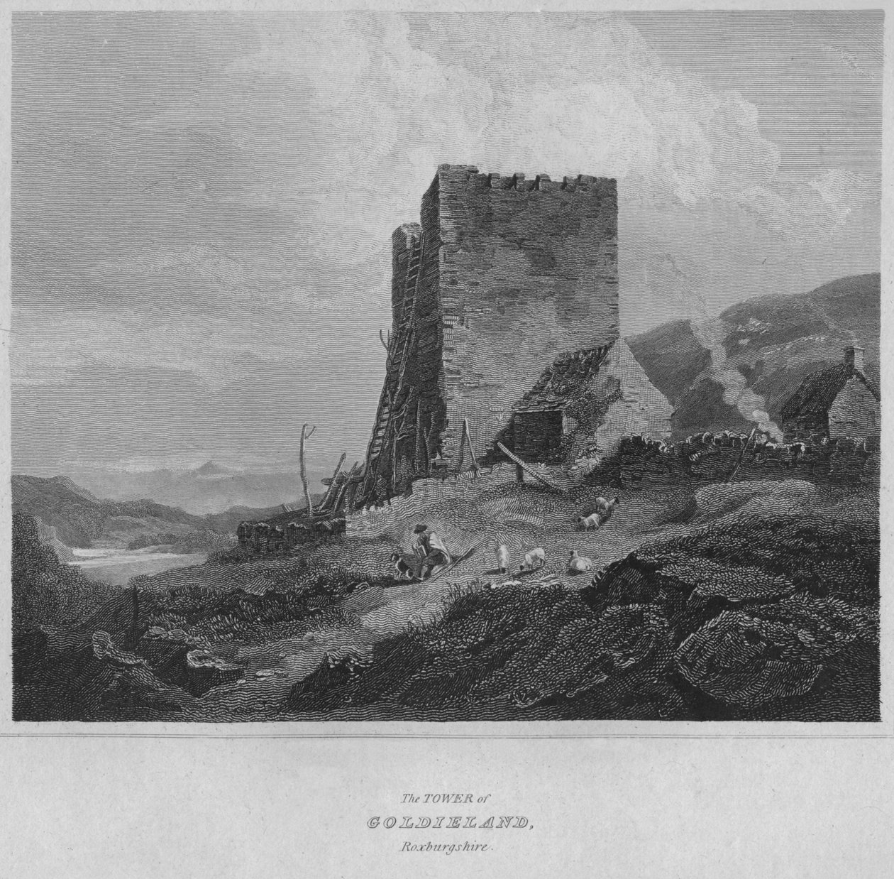 The Tower of Goldieland, Roxburghshire, 1814 av John Greig