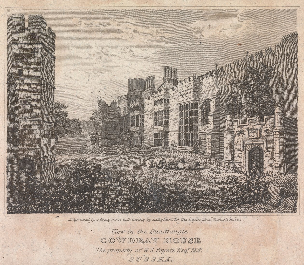 Utsikt i Quadrangle Cowdray House (för utflykterna genom Essex); sida 74 (volym ett) av John Greig