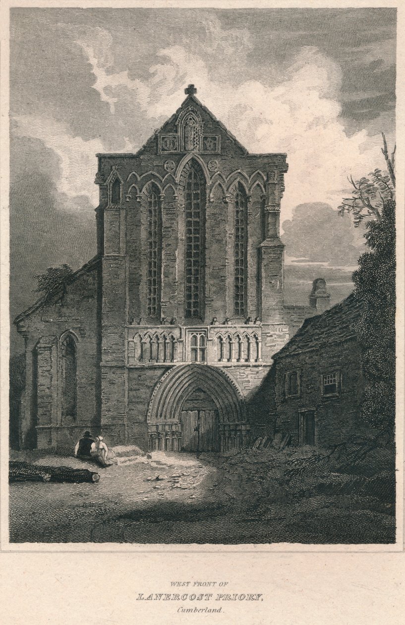 Västra fronten av Lanercost Priory. Cumberland, 1814 av John Greig