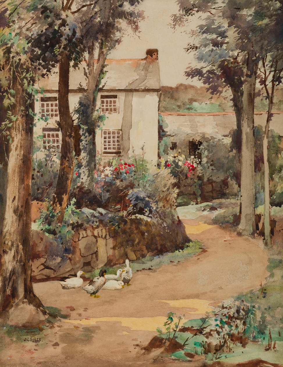 Kemyl Cottage, Lamorna (wc på papper) av John Guttridge Sykes