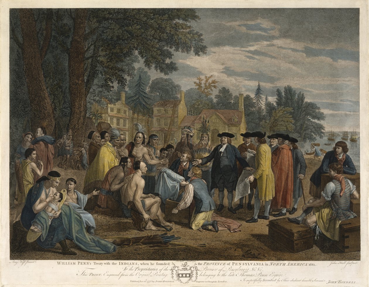 William Penns fördrag med indianerna, 1775 (gravyr och etsning med akvarell på lagt papper) av John Hall