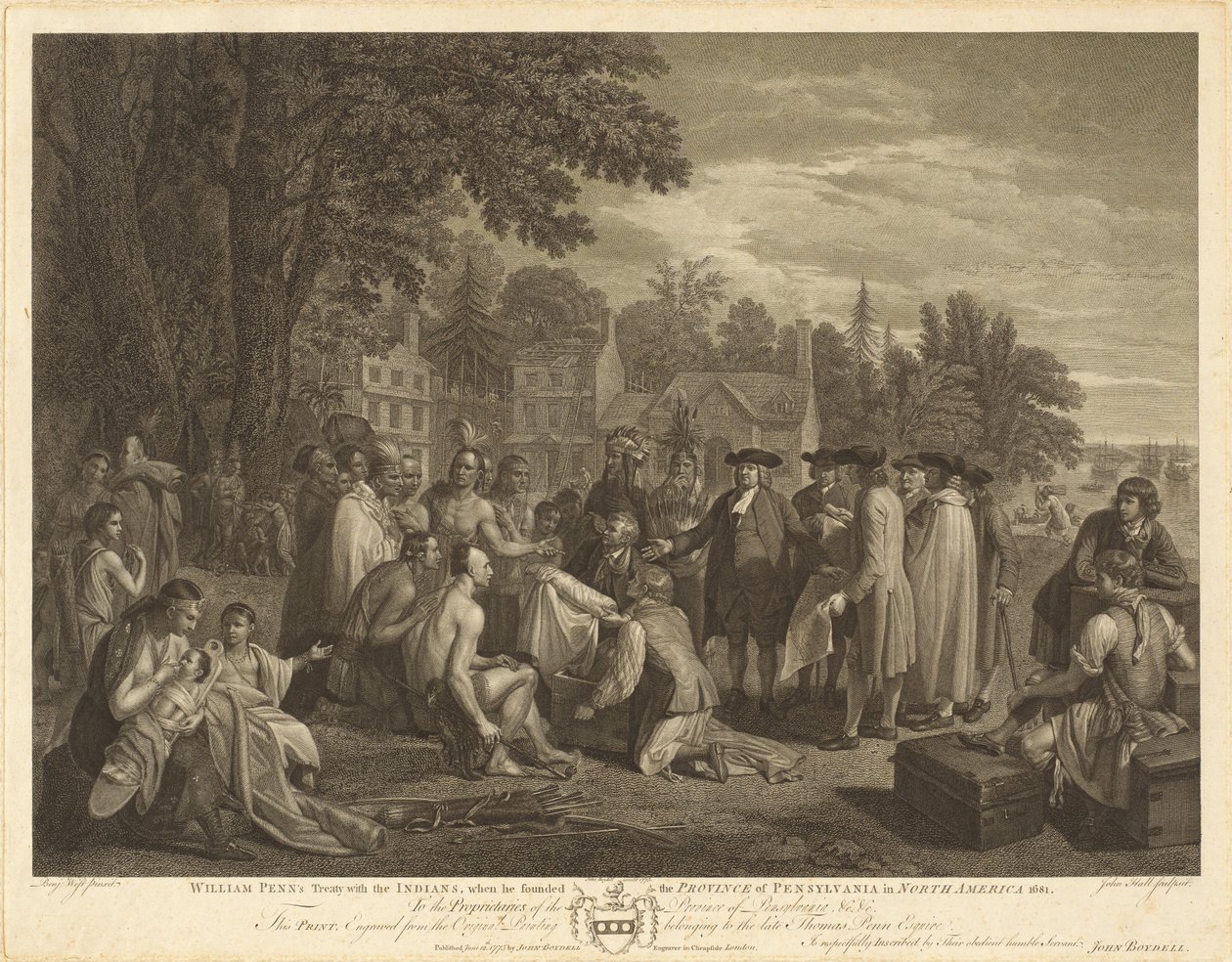William Penns fördrag med indianerna av John Hall after Benjamin West