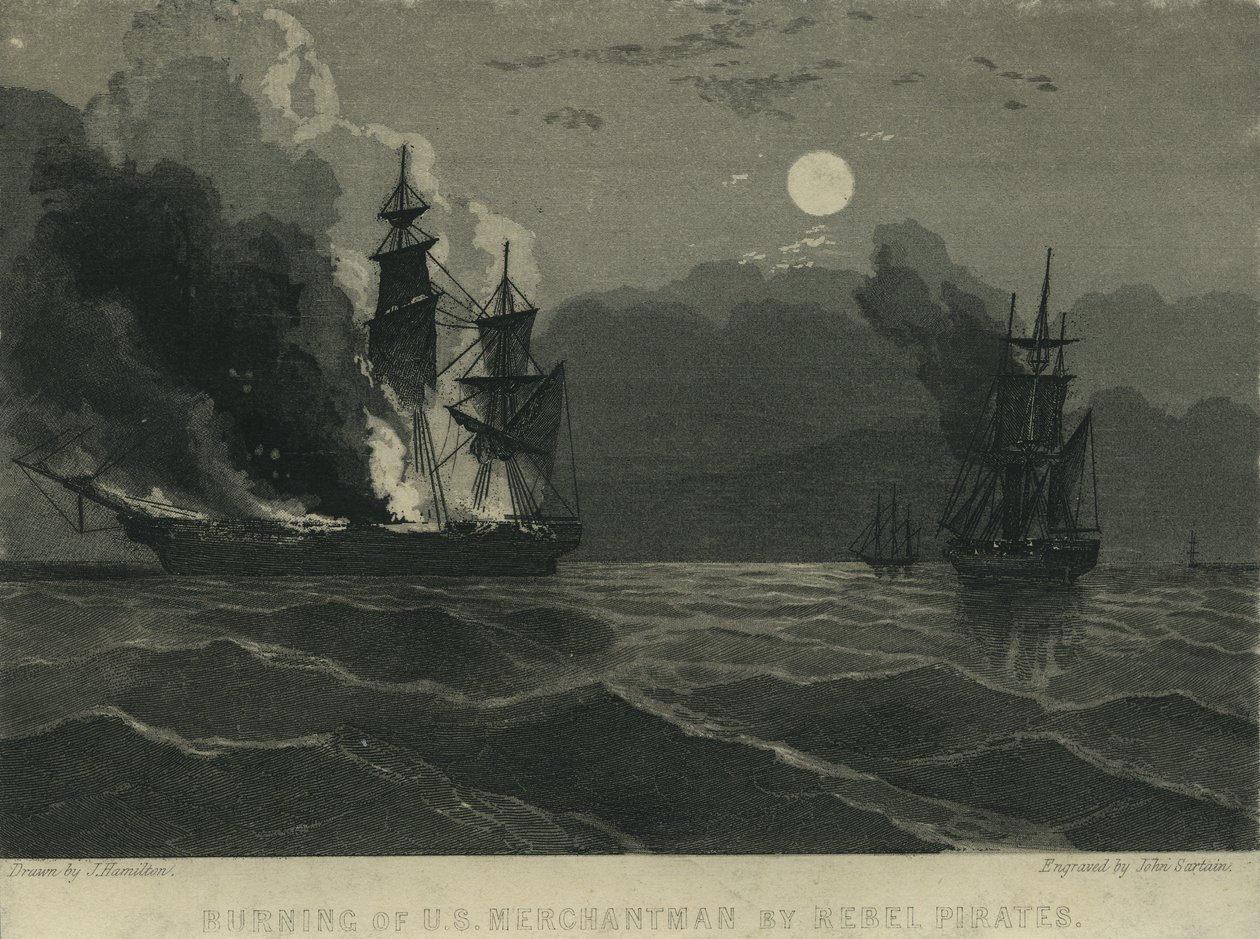 Burning of U.S. Merchantman av Rebel Pirates, 1865 av John Hamilton