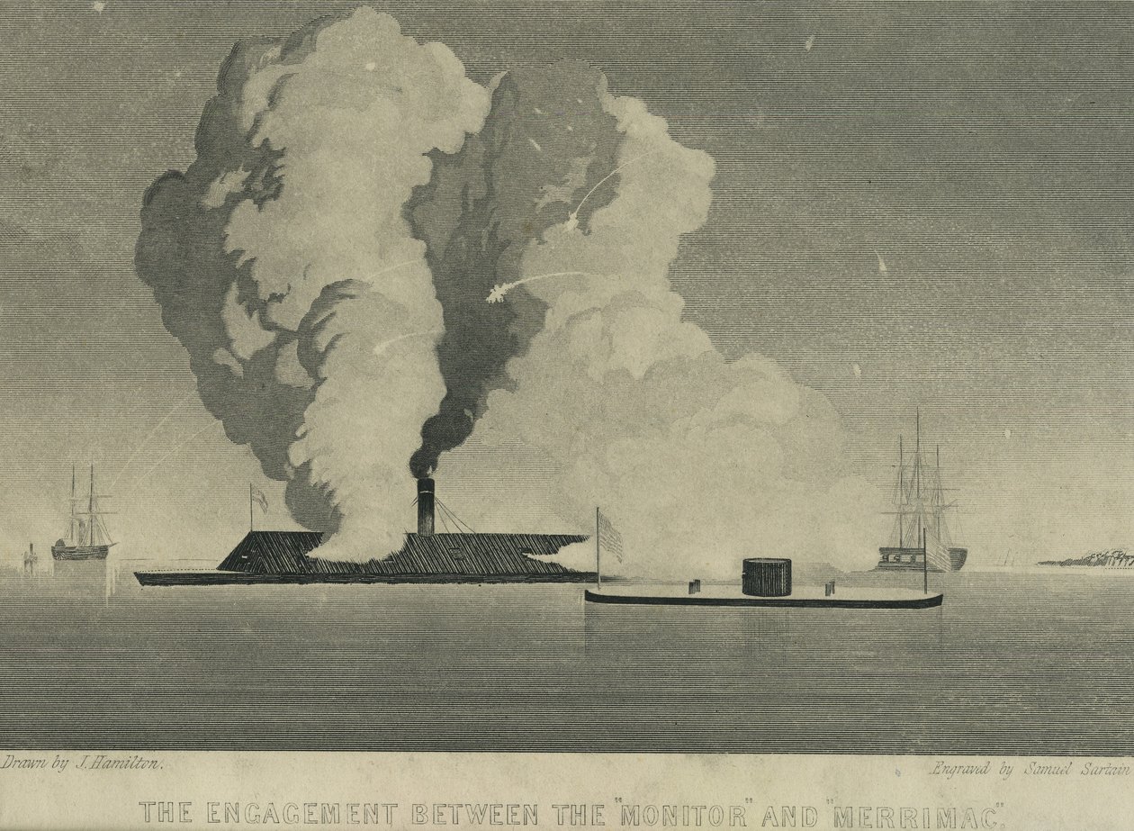 Förlovningen mellan monitorn och Merrimac, c.1863 av John Hamilton