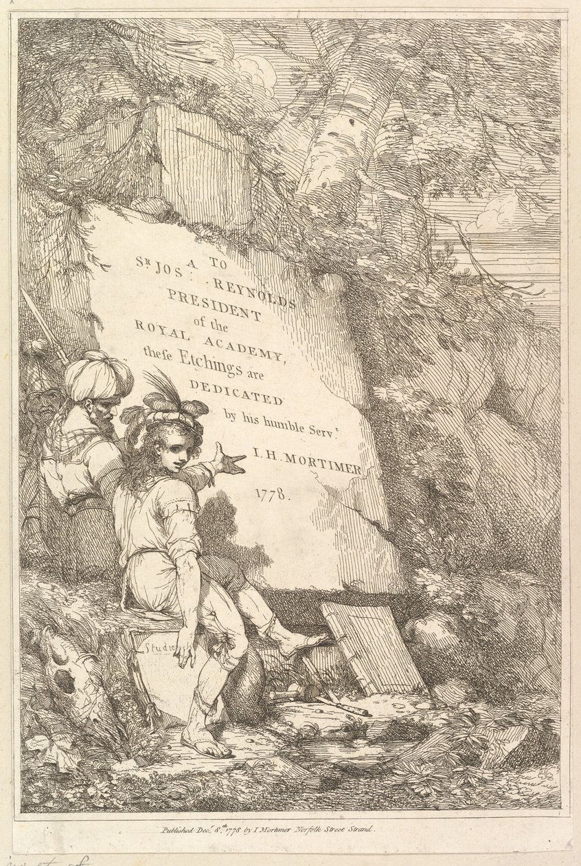 Frontispice Femton etsningar tillägnad Sir Joshua Reynolds, 1778. av John Hamilton Mortimer