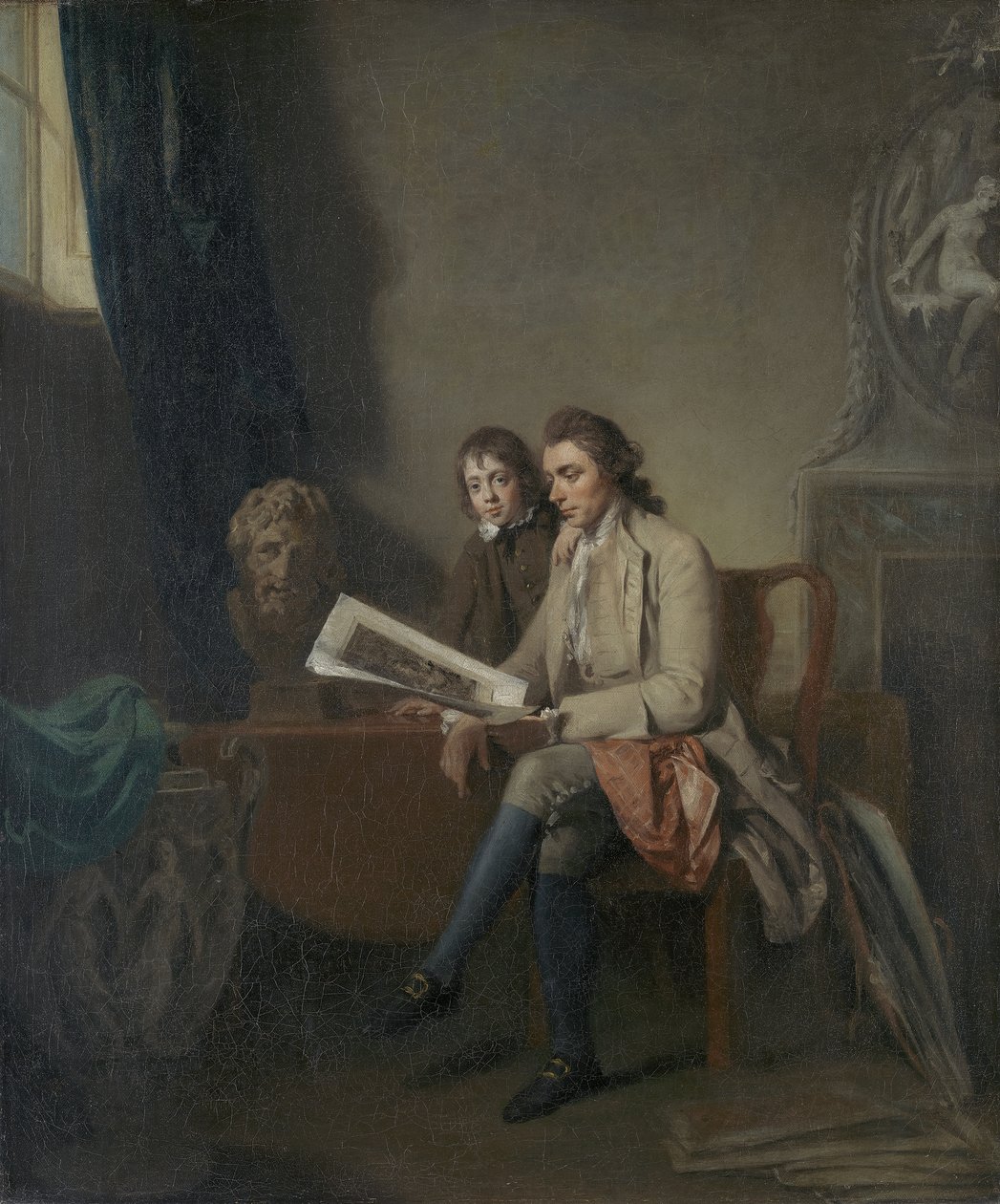 Porträtt av en man och en pojke som tittar på tryck, c.1765-70 av John Hamilton Mortimer