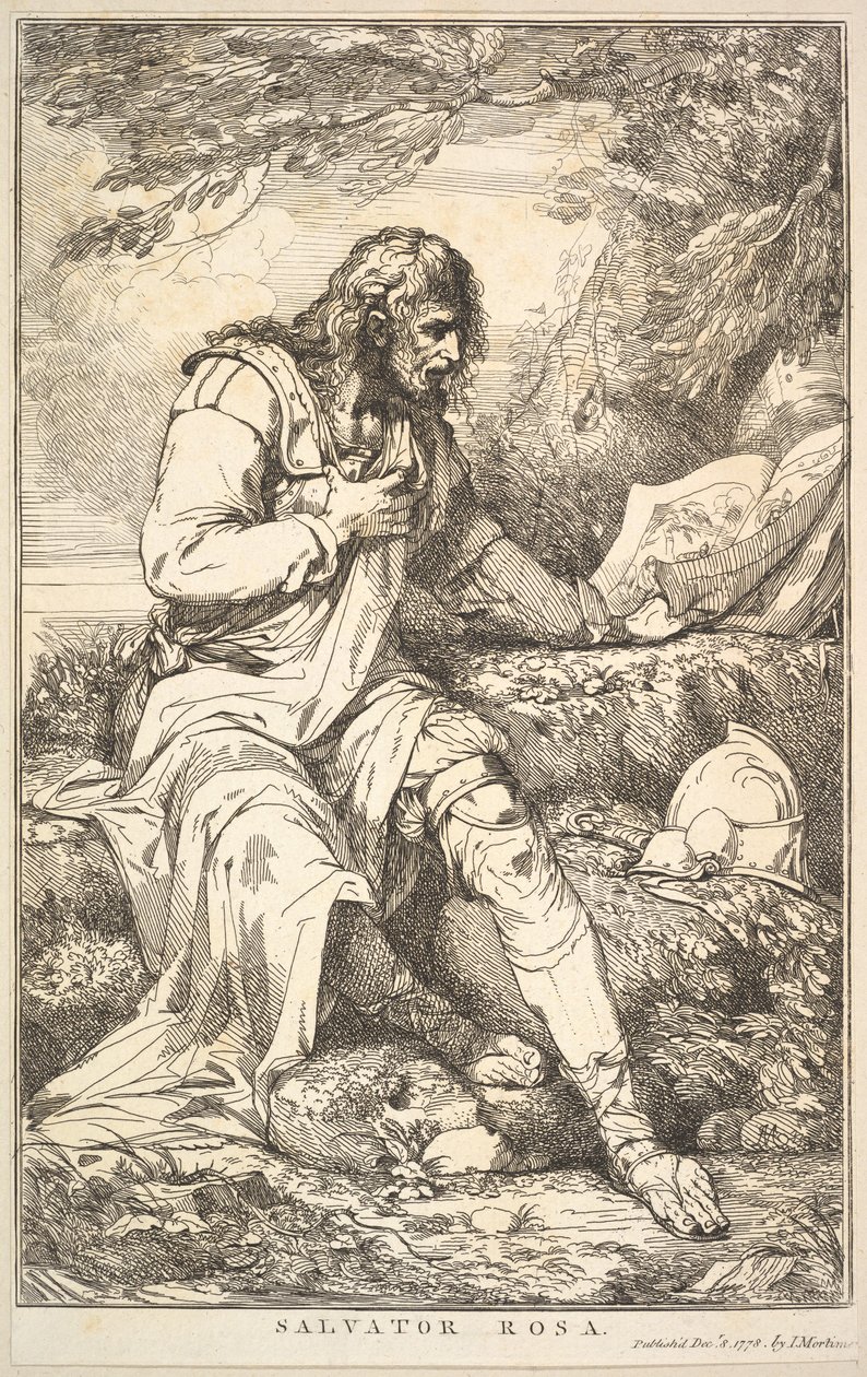 Salvator Rosa från Femton Etchings Dedicated to Sir Joshua Reynolds, 8 december 1778. av John Hamilton Mortimer