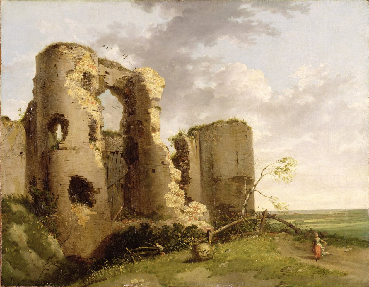 Utsikt över West Gate of Pevensey Castle, Sussex, ca 1774 (olja på duk) av John Hamilton Mortimer