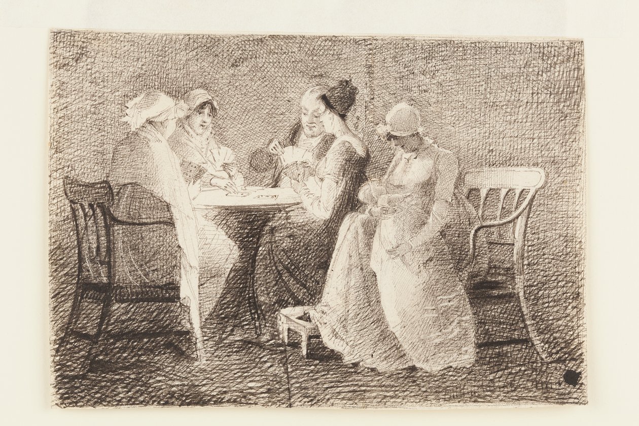 A Game of Cards (penna och bläck på papper) av John Harden