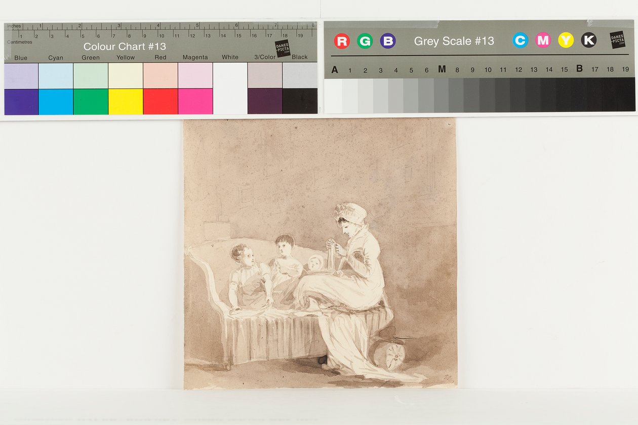 A Mother Sewing (penna och bläck på papper) av John Harden