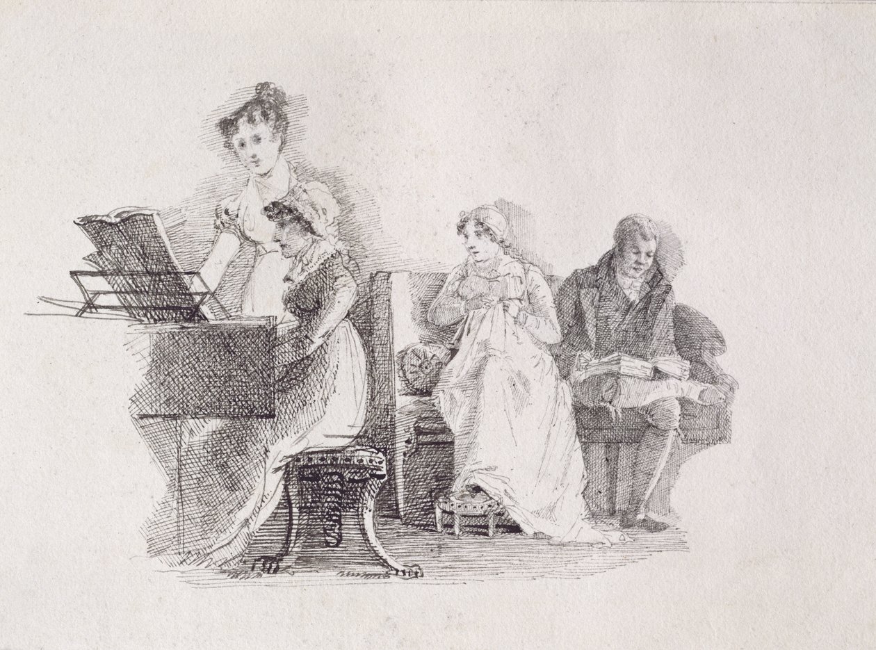En musikalisk kväll (penna och bläck på papper) av John Harden