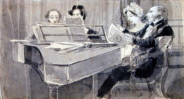 En musikalisk kväll (akvarell och gouache på papper) av John Harden