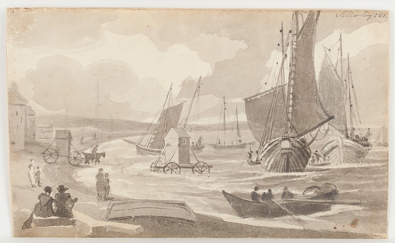 Badmaskiner i Allonby, Cumbria, 1812 (wc på papper) av John Harden