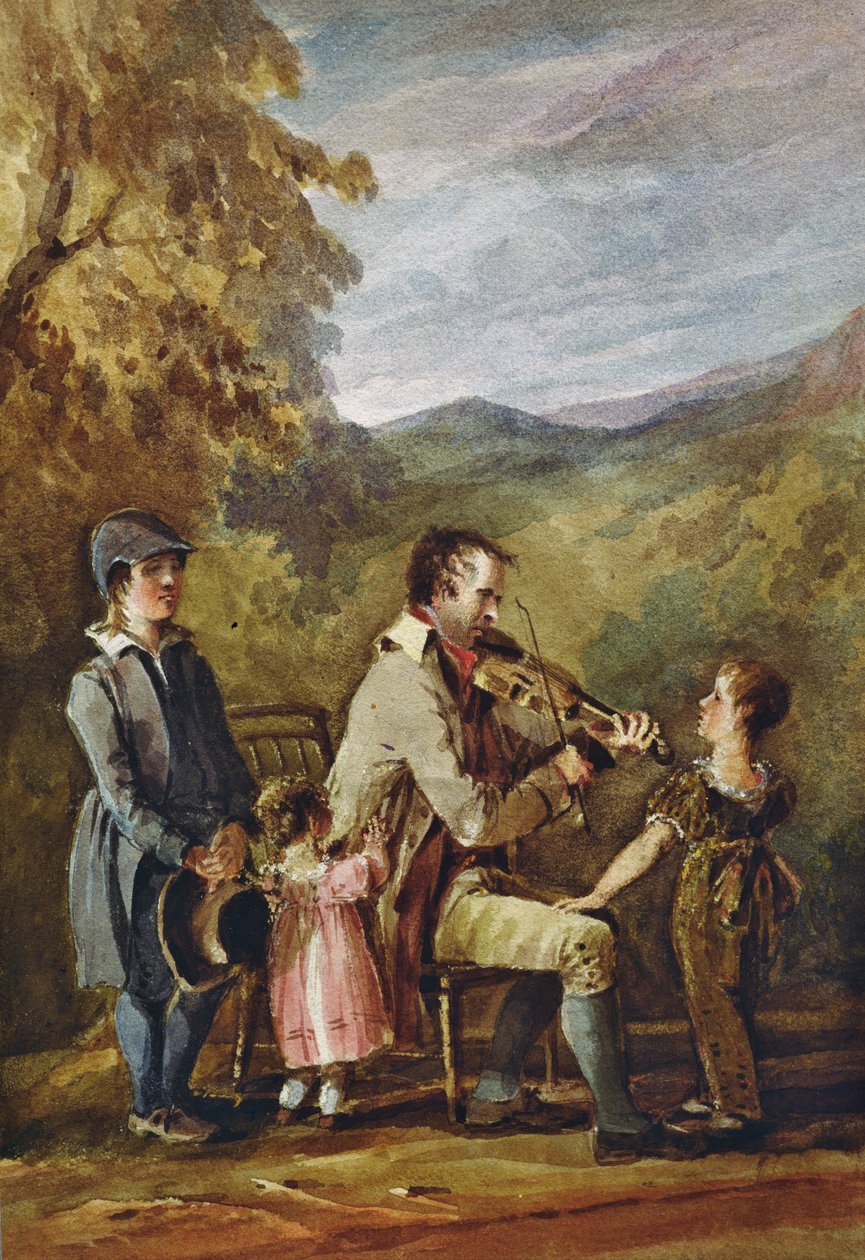 Blind Fiddler (bläck och wc på papper) av John Harden