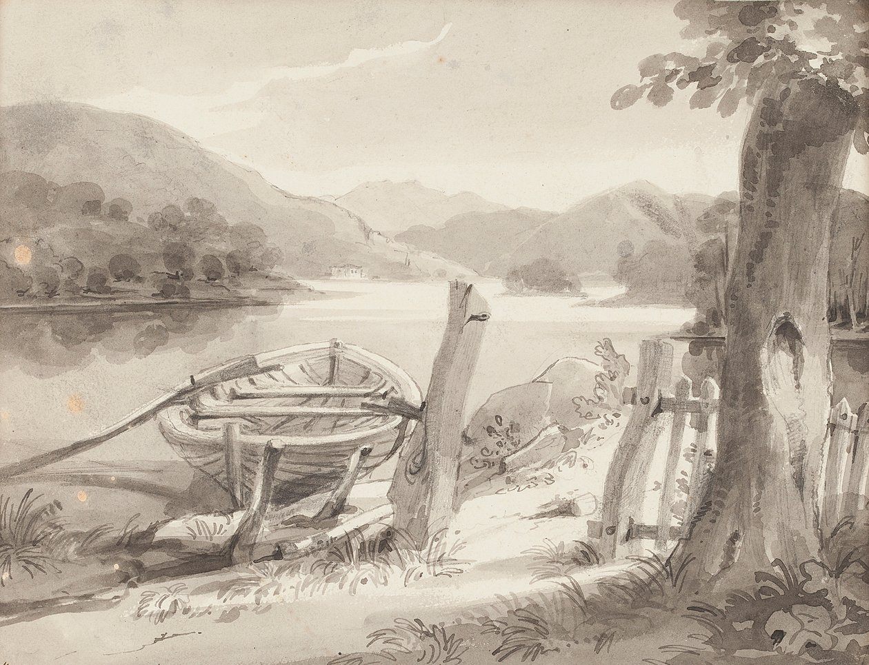 Båt på Bowness (wc på papper) av John Harden