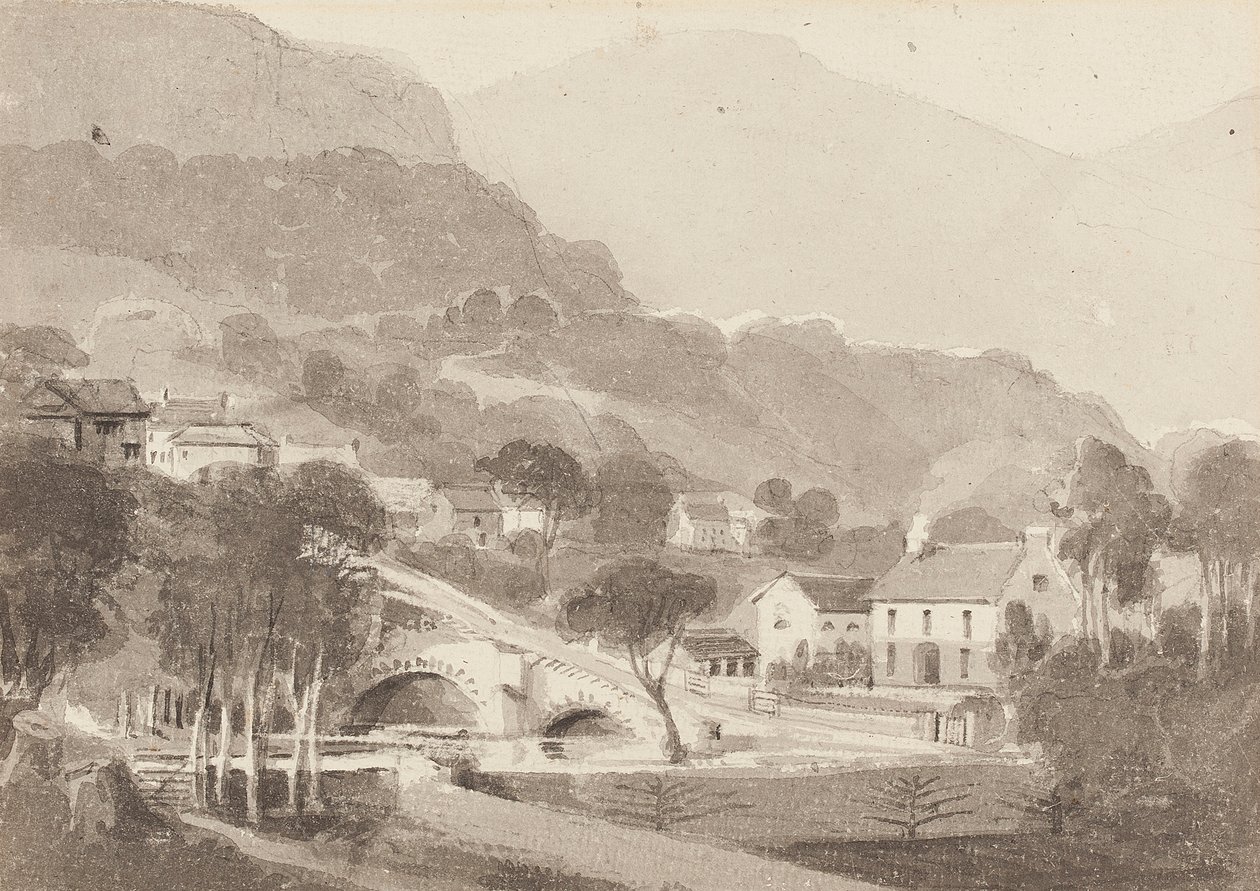 Brathay Bridge & Old Brathay, Wilaya ya Ziwa, Cumbria, 1820 (wc kwenye karatasi)swed av John Harden