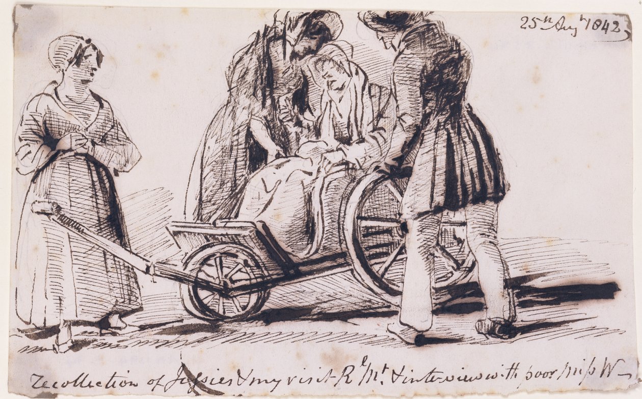 Dorothy Wordsworth (1771-1855) i en rullstol, 1842 (bläck på papper) av John Harden