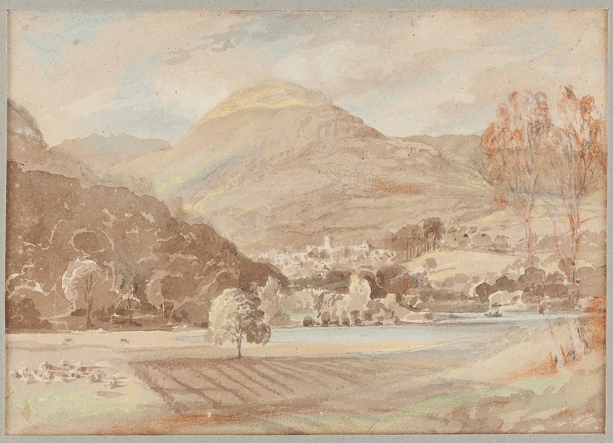 Mashamba nje ya Brathay, 1812 (wc kwenye karatasi)swed av John Harden