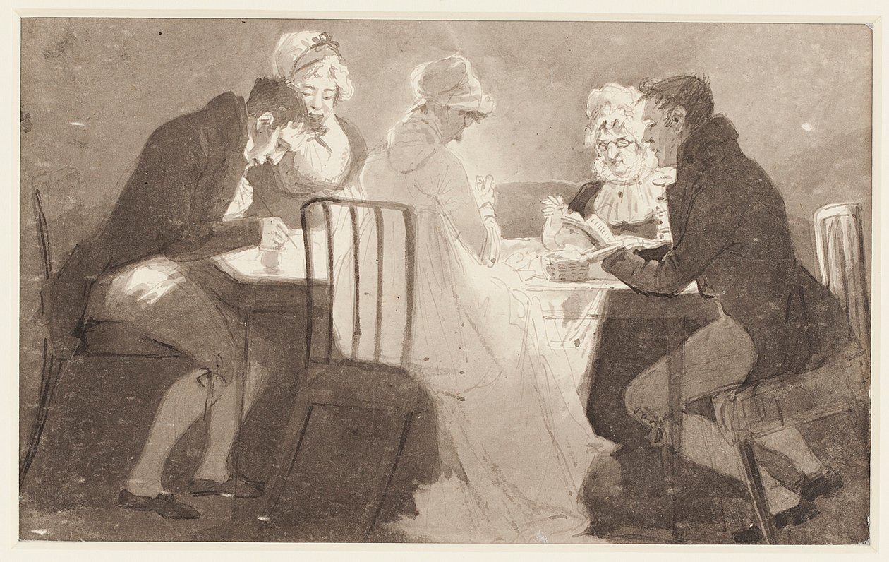 Grupp vid ett bord, 1806 (wc på papper) av John Harden