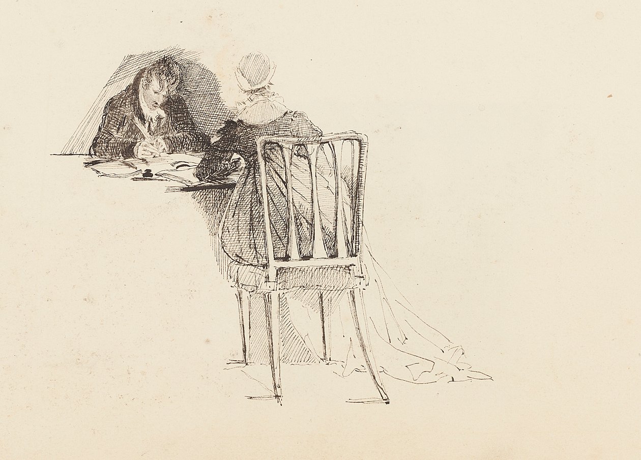 Man och kvinna sitter vid ett bord, 1805 av John Harden