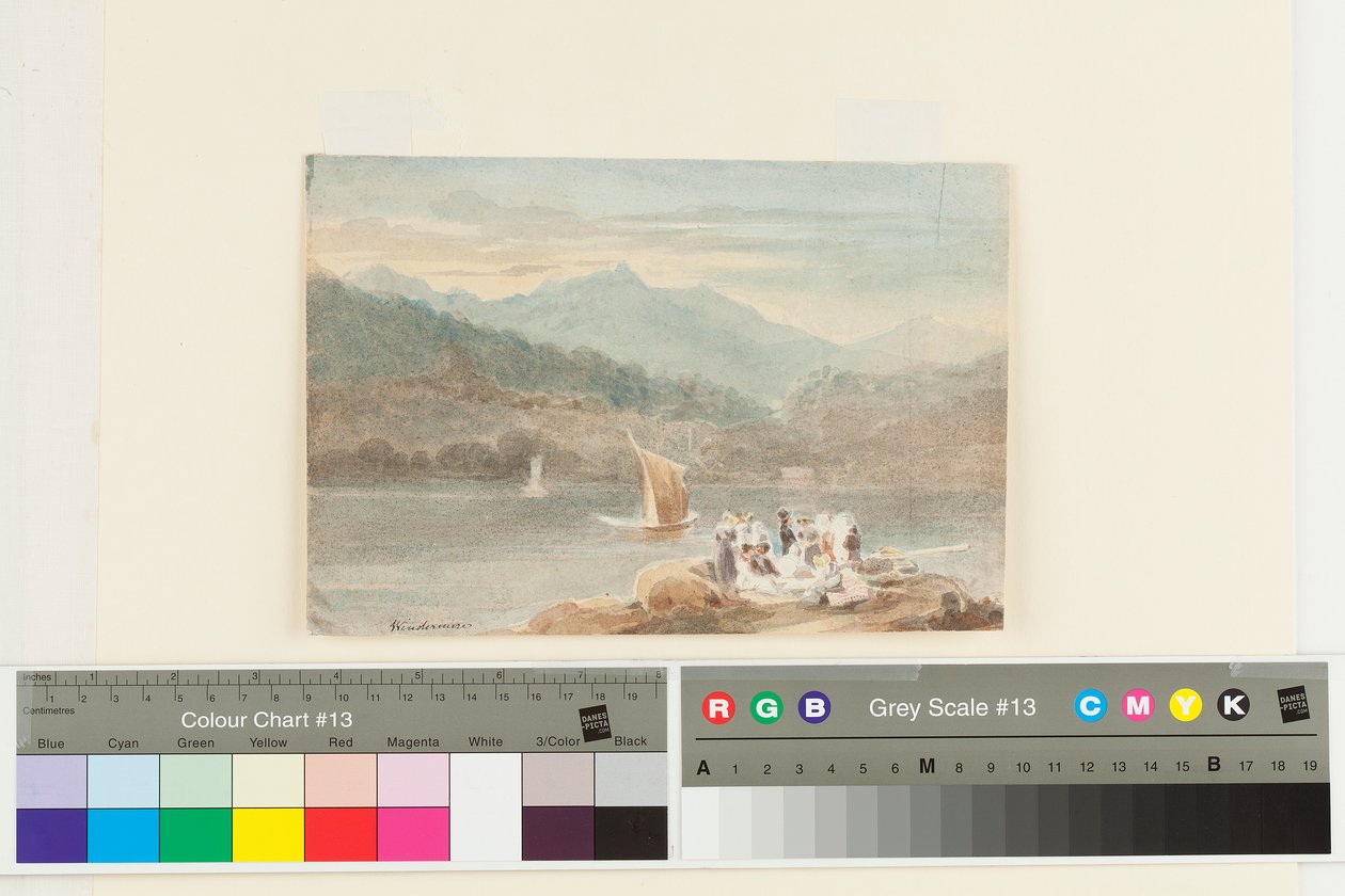 Picknick i Windermere med utsikt mot Brathay (wc på papper) av John Harden