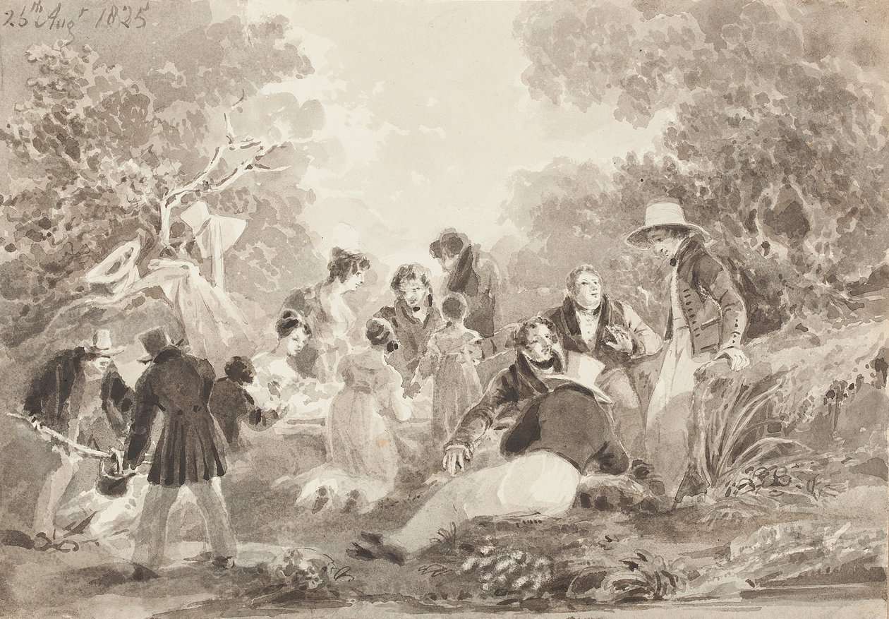 Picknick vid sjön, 1825 (wc på papper) av John Harden