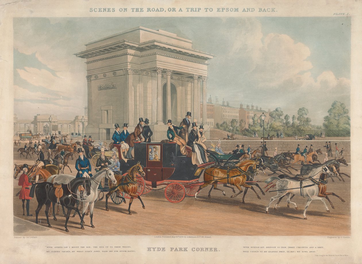 Scener på vägen, eller en resa till Epsom och tillbaka, Hyde Park Corner av John Harris