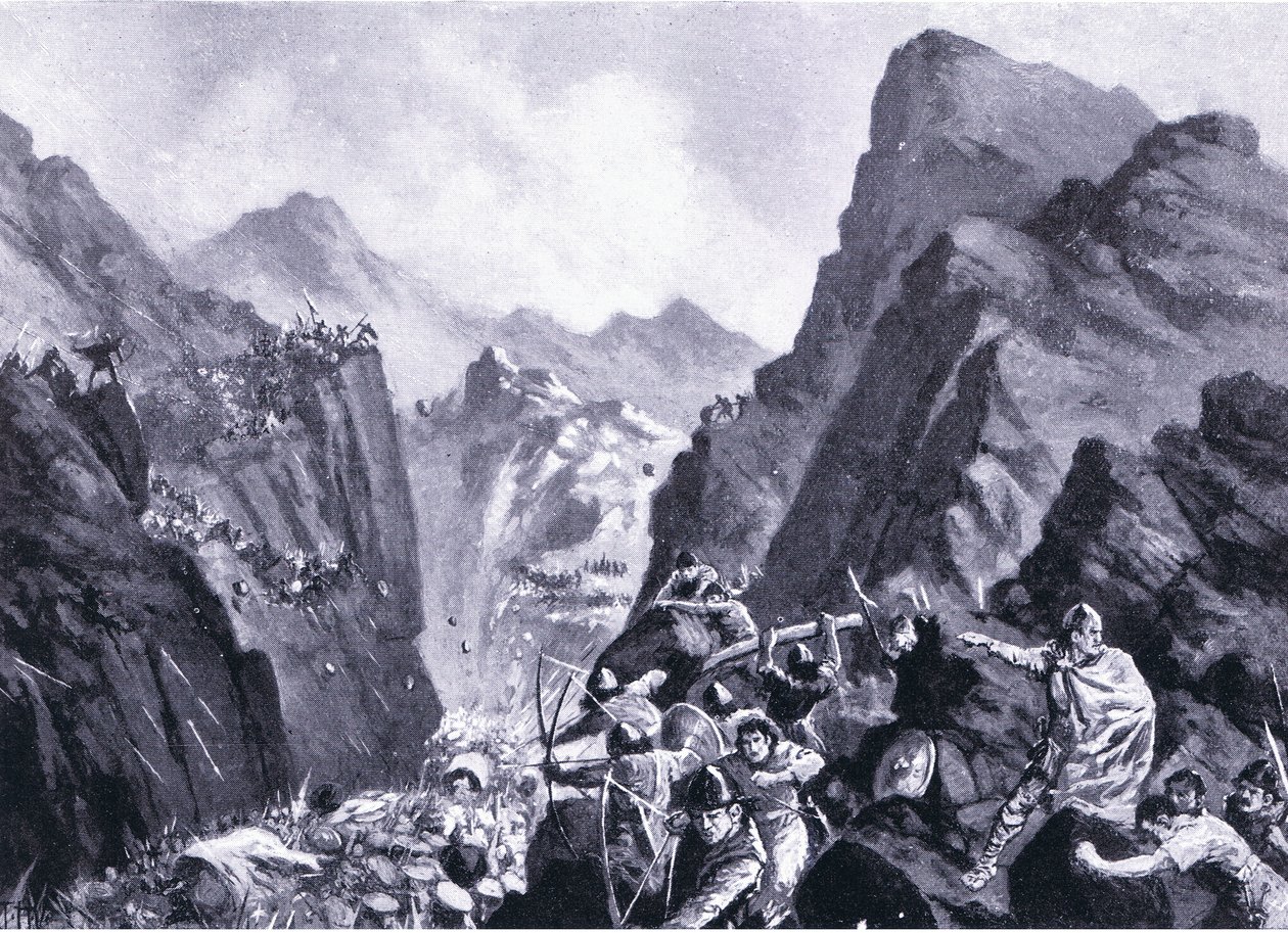 Förintelse av den grekiska armén, illustration från Hutchinsons History of the Nations VOL 4 c.1920-talet av John Harris Valda