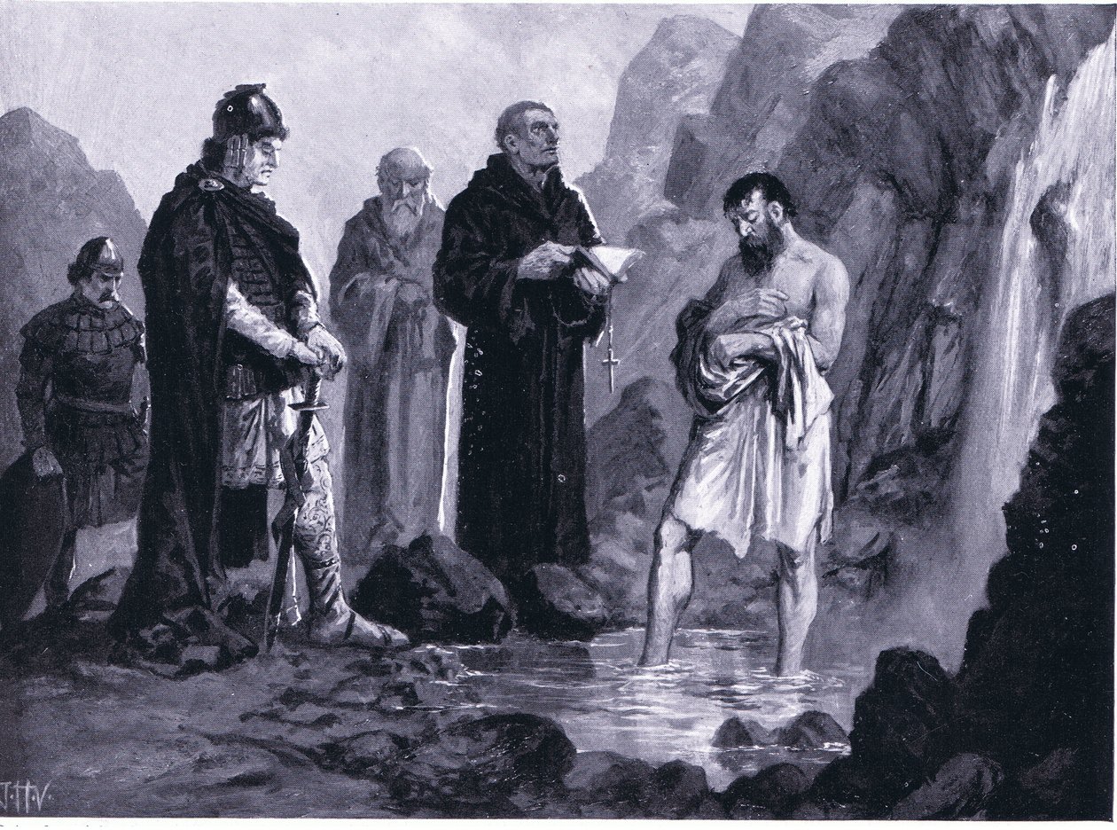 Baptism of Boris I, illustration från Hutchinsons History of the Nations VOL 4 c.1920-talet av John Harris Valda