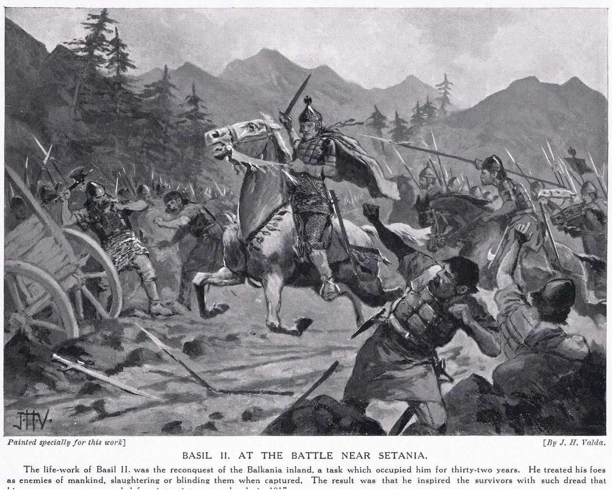 Basil II, vid strid nära Setania 1017AD av John Harris Valda