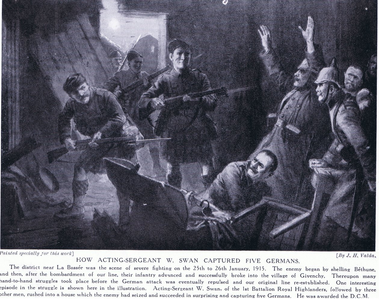Hur tillförordnad sergeant W Swan fångade fem tyskar vid Givenchy januari 1915 av John Harris Valda