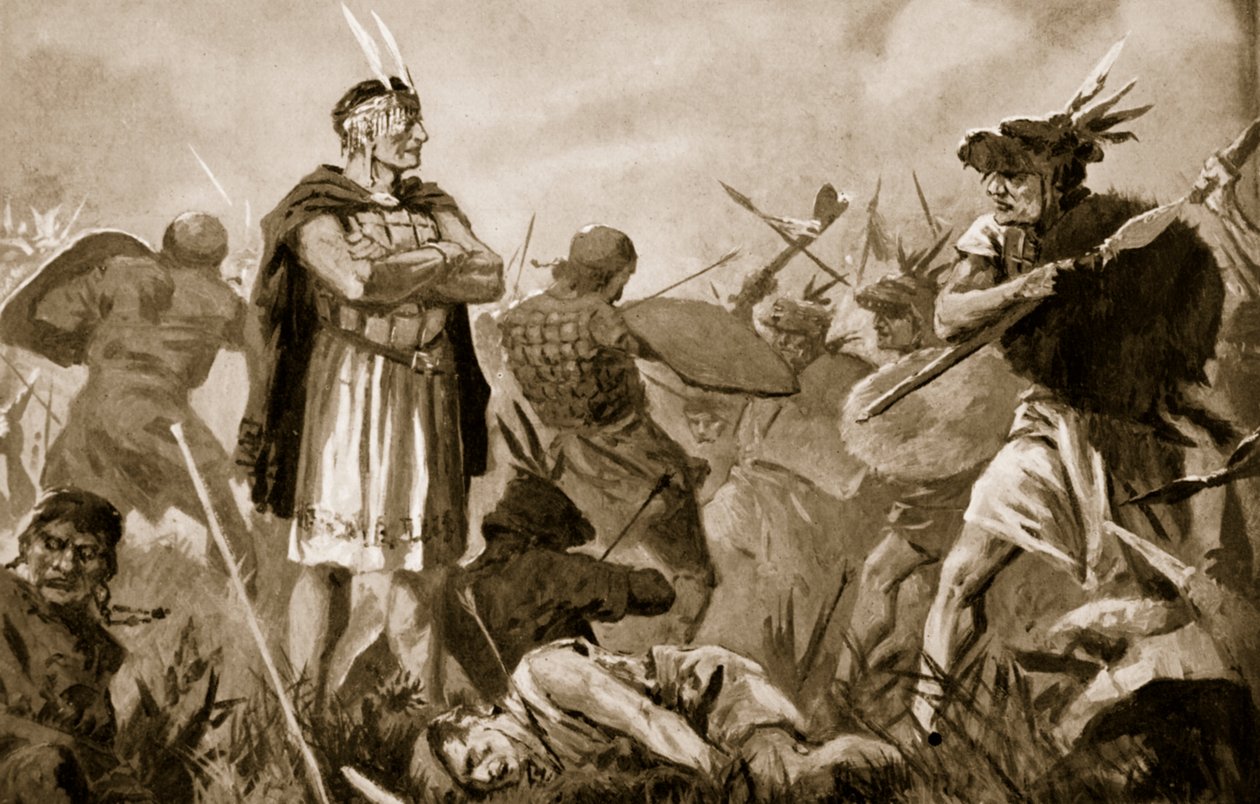Huascar och Atahualpa slåss om Inkariket av John Harris Valda