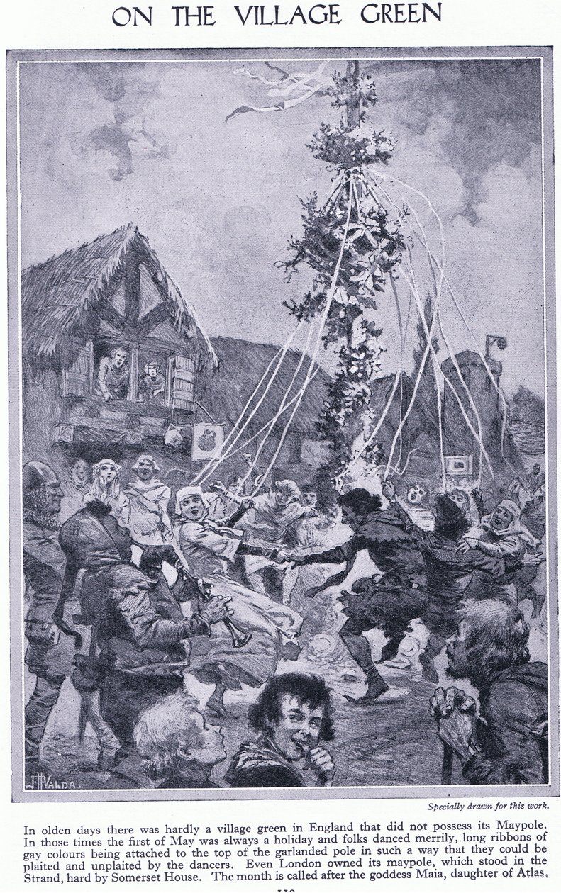 På byns grönområde. Dans runt majstången, ca 1950. av John Harris Valda