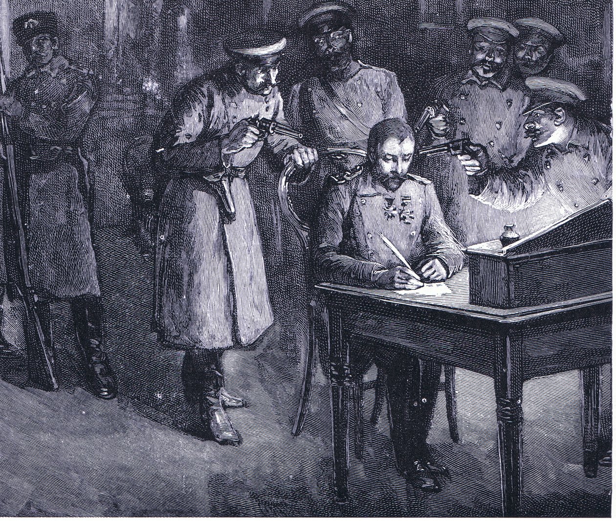 Prins Alexander undertecknar sin abdikation 1886, illustration från Hutchinsons History of the Nations VOL 4 c.1920-talet av John Harris Valda