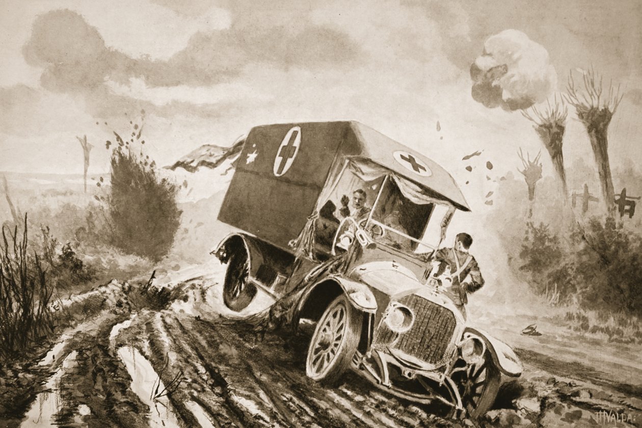 Menig Adams gick till hjälp av de sårade i en motorambulans som hade kört in i ett granathål under beskjutning av John Harris Valda