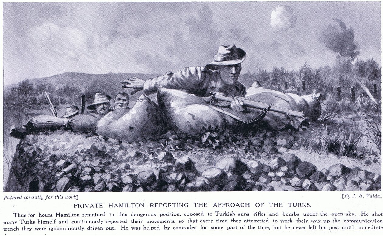 Menig Hamilton rapporterar inflygningen av Turks Gallipoli-halvön augusti 1915 av John Harris Valda