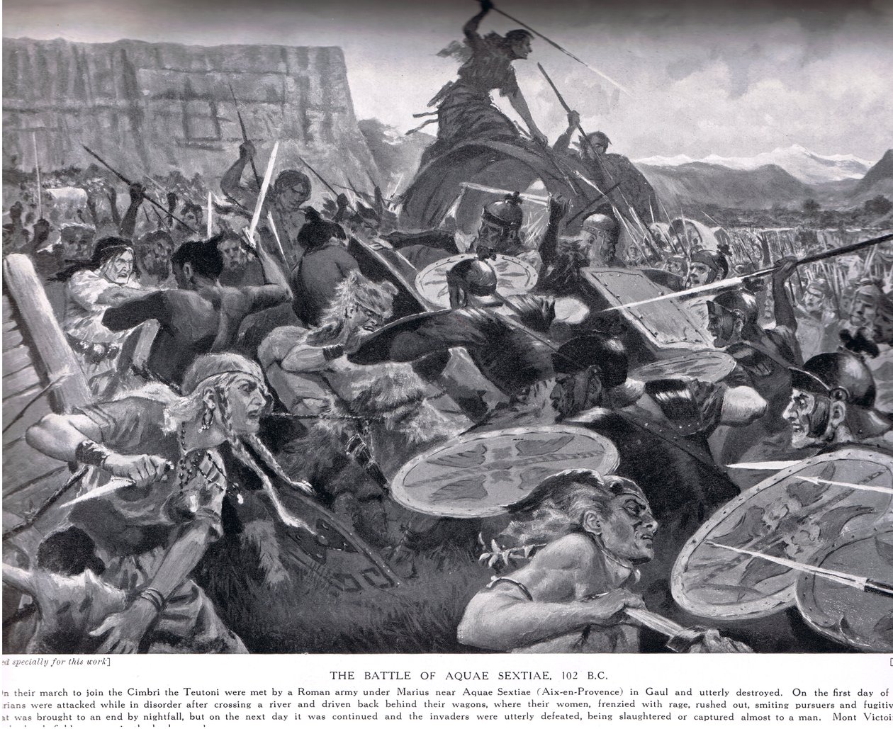 Slaget vid Aquae Sextiae, 102 f.Kr., illustration från 