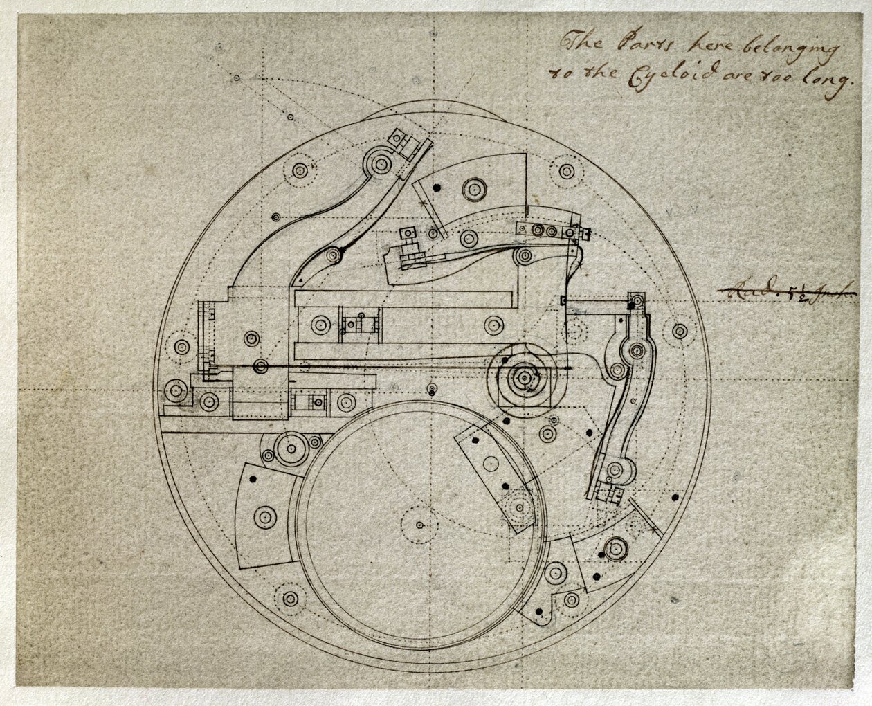 Ritning av layouten för H4-tidtagarens rörelse av John Harrison (1693-1776), ca 1759 (penna och bläck på papper) av John Harrison