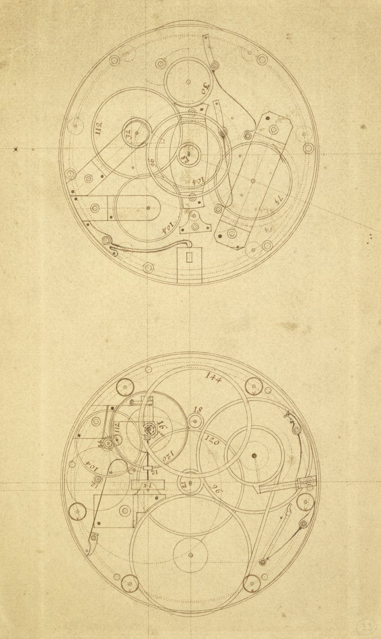 Rörelsen av H.4, en longitudtidtagare designad och ritad av John Harrison, c.1760-72 (bläck på papper) av John Harrison