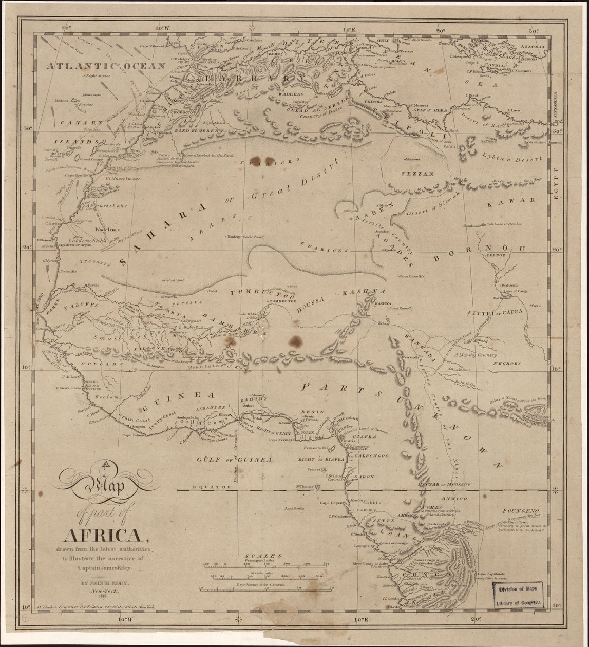 En karta över en del av Afrika - ritad av de senaste auktoriteterna för att illustrera berättelsen om kapten James Riley LOC 2009583840 av John Hartshorne