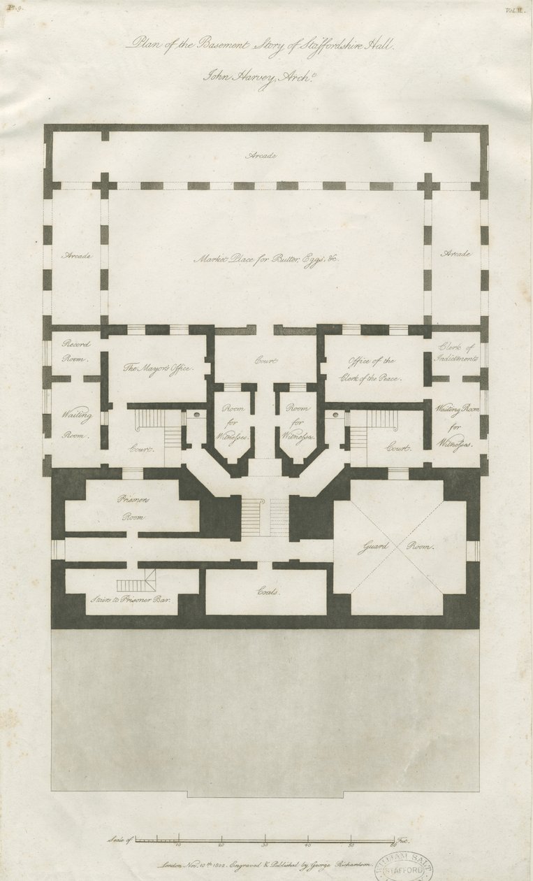 Stafford - Plan of Basement Story of Shire Hall: gravyr, nd [1794-1798] (tryck) av John Harvey