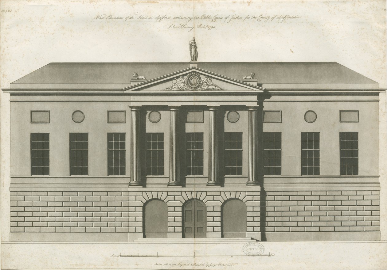 Stafford - Shire Hall: akvatintgravyr av John Harvey