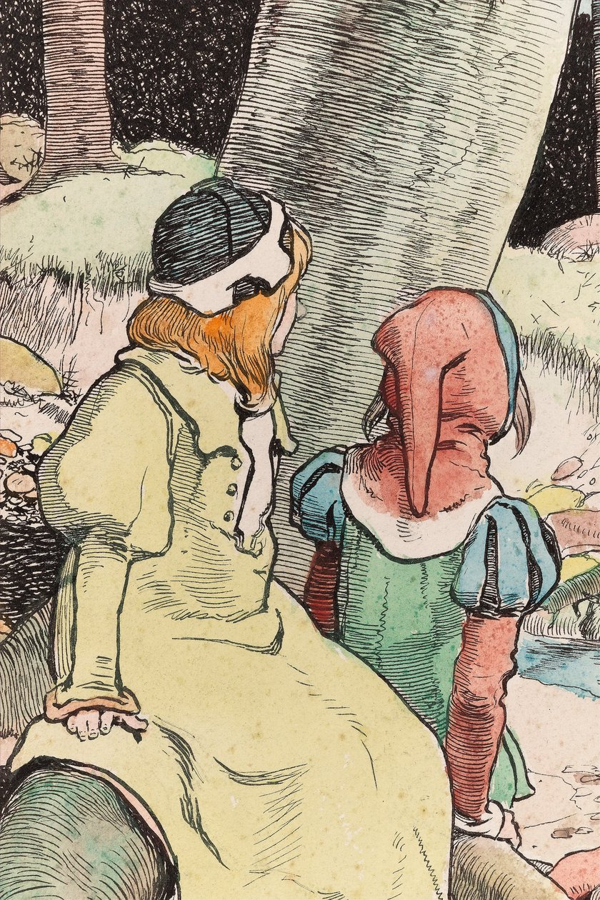 The Babes in the Wood, ca 1900 (akvarell, penna och bläck på papper) (detalj av 244428) av John Hassall