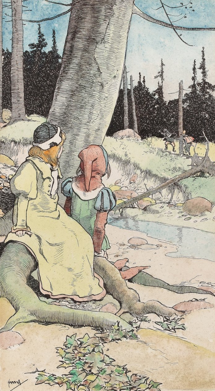 The Babes in the wood, ca 1900 (akvarell & penna & bläck på papper) av John Hassall