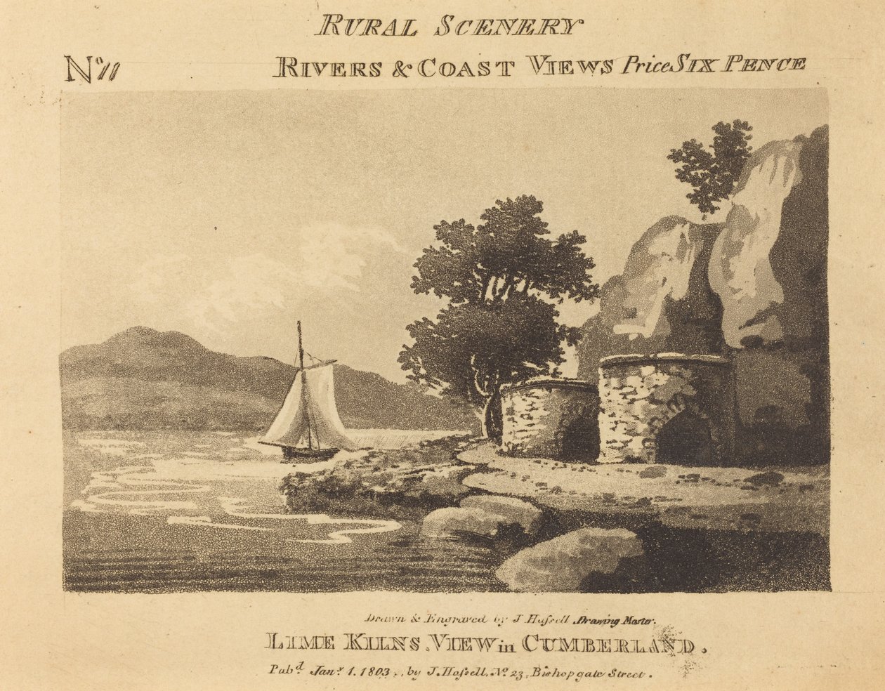 Lime Kilns, View in Cumberland av John Hassell
