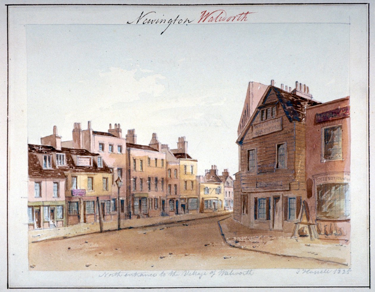Utsikt över byn Walworth, Southwark, från norra ingången, London, 1825 av John Hassell