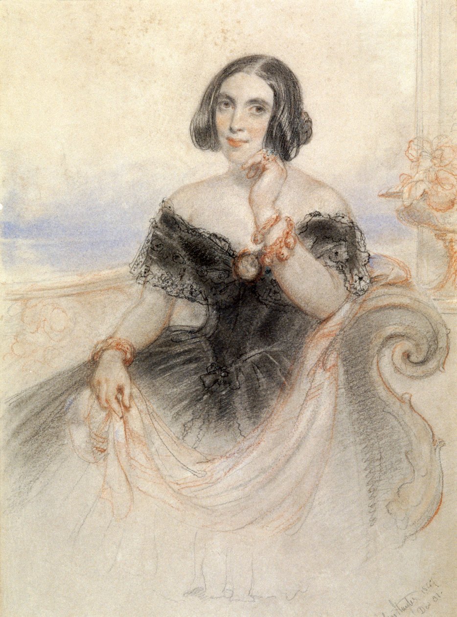 Dam i svart klänning, 1847 av John Hayter