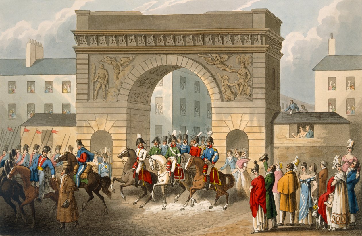 De allierades intåg i Paris, graverad av Matthew Dubourg (fl.1813-20) från "Historiska, militära och sjöanekdoter", pub. av Edward Orme (1774-c.1820) 1818 (akvatint) av John Heaviside Clark