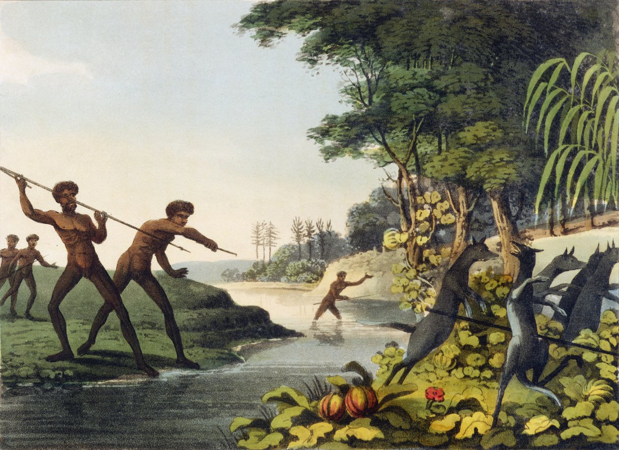 Jagar känguru, aboriginer i New South Wales graverade av Matthew Dubourg (fl.1813-1820) 1813 av John Heaviside Clark