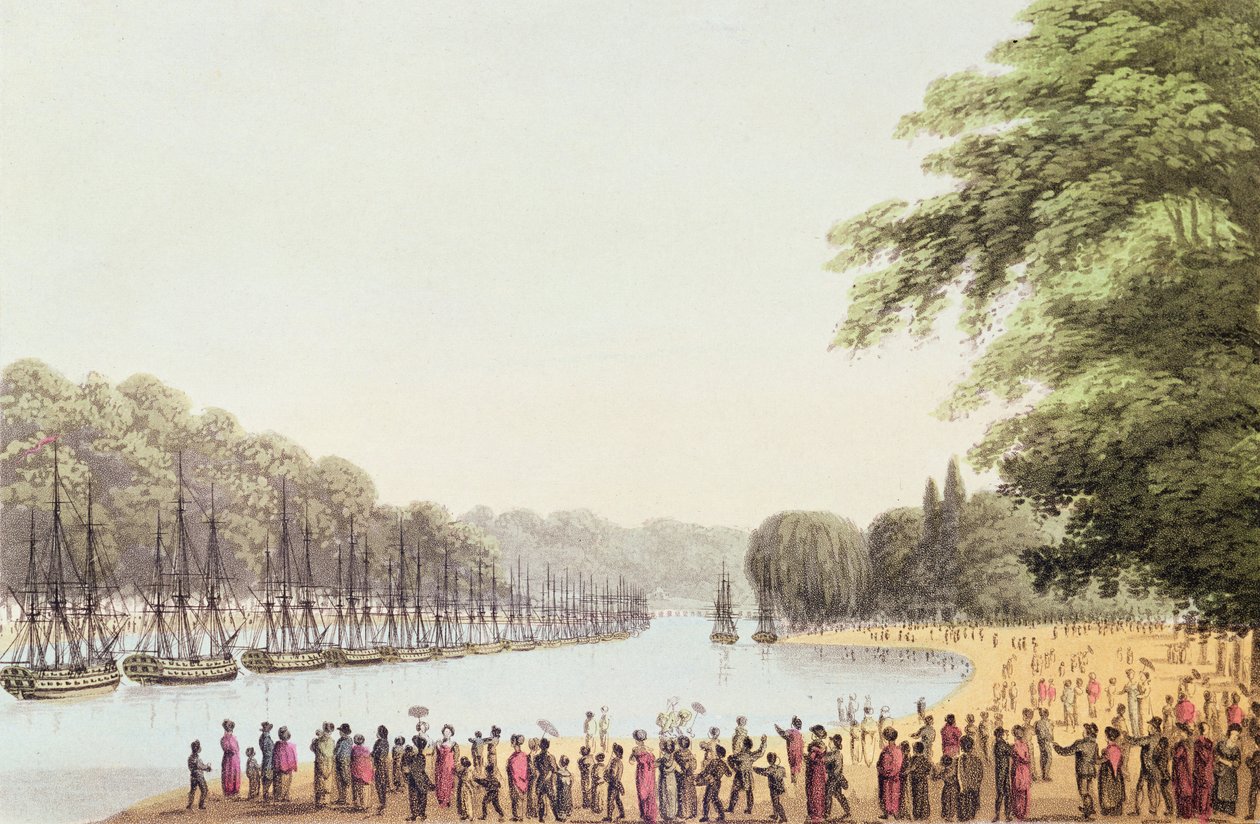 Flottan på Serpentine River, graverad av Matthew Dubourg (fl.1813-20) 1814 av John Heaviside Clark